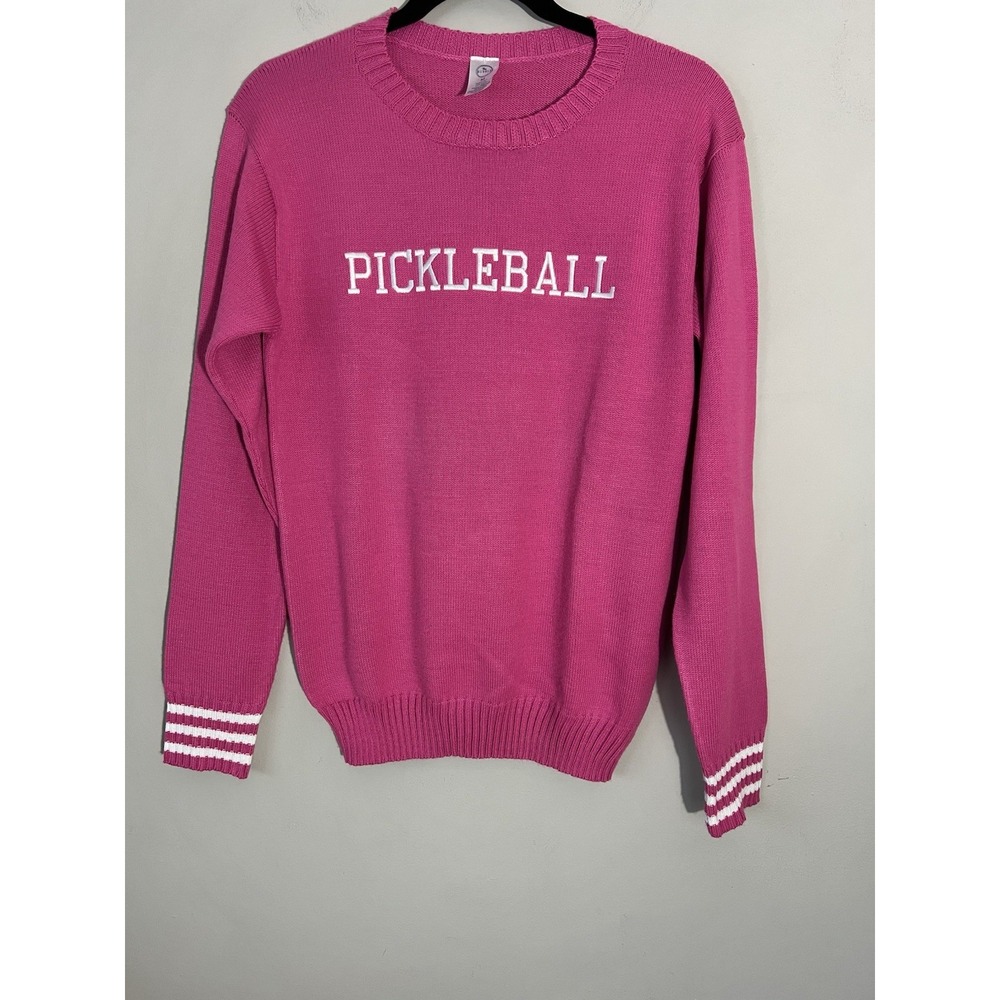 The Bubble Lifestyle Pickleball Sweater Size M Pink & White Crewneck Preppy
